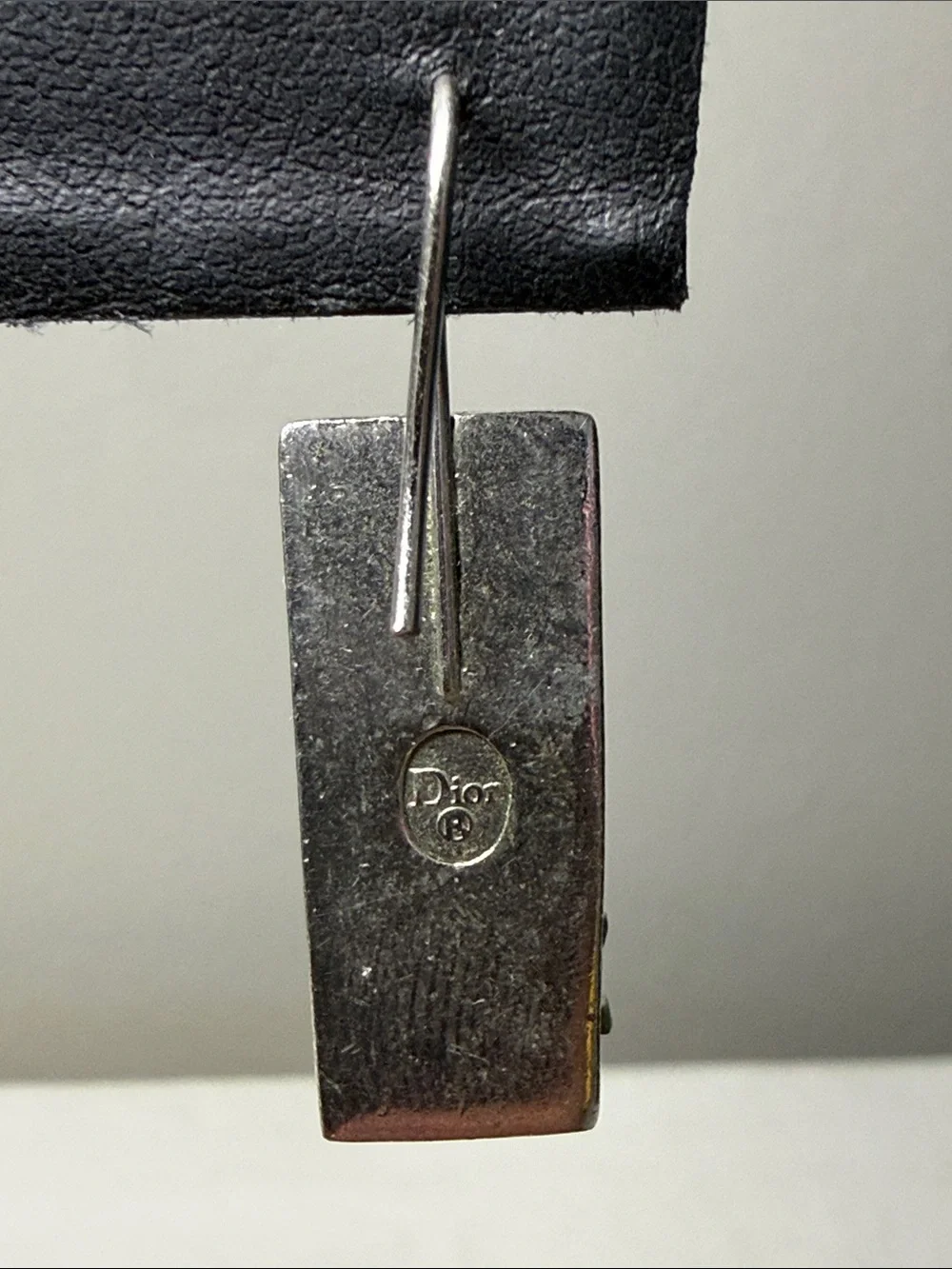 Christian Dior Oblique Trotter Logo Silver Tone Pierced Drop Earrings
